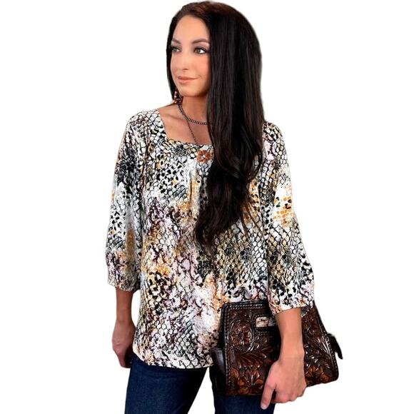 Savanna Jane Women's The Salene Top Size Large Square Neck Snake Print Tie Back - Picture 1 of 10